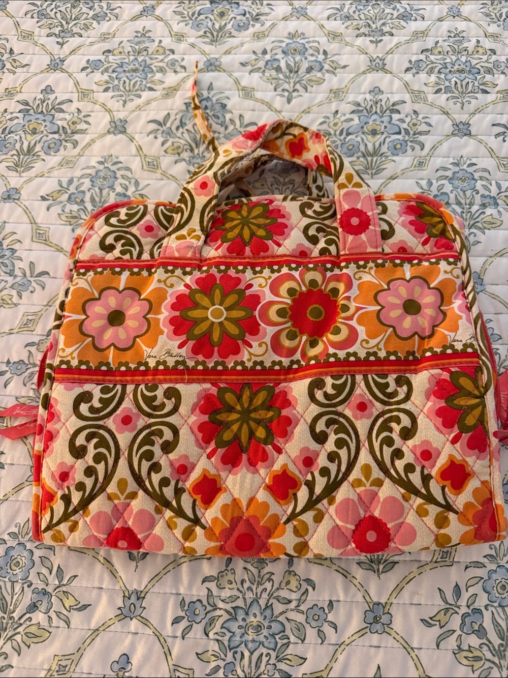Vera Bradly Floral Quilted Tote Bag in Pink, Orange & Green